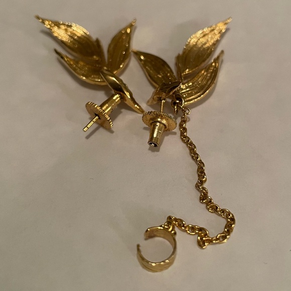 Dhwani Bansal Isaro Mini 22k Gold-Plated Leaf Earrings w/ Ear Cuff Chain - Picture 3 of 11